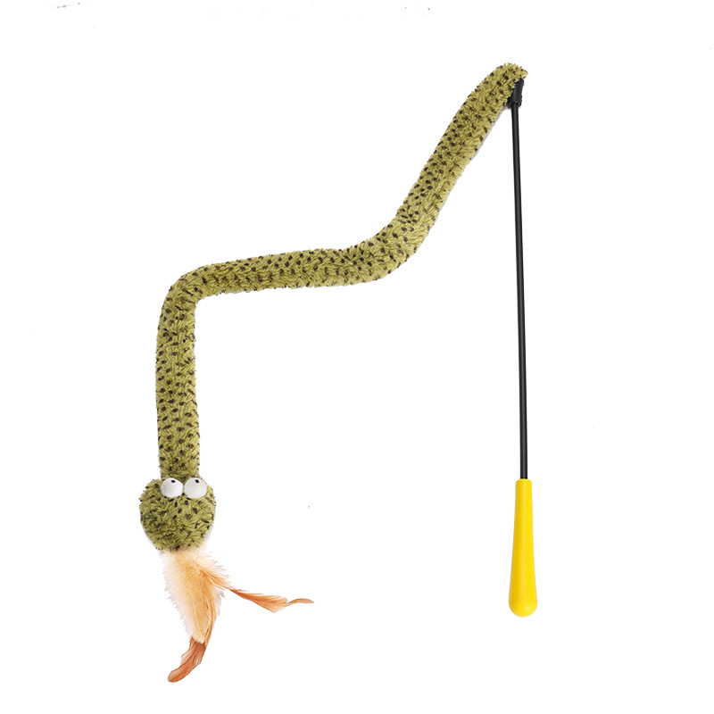 Snake Cat Teasing Stick - Interactive Cat Toy for Boredom Relief with Feather Long Pole