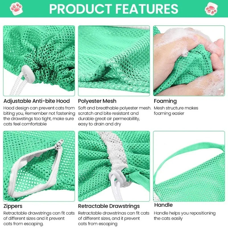Cat Grooming Shower Bag - Adjustable Mesh Pet Restraint for Bathing & Nail Trimming, Anti-Scratch Solution