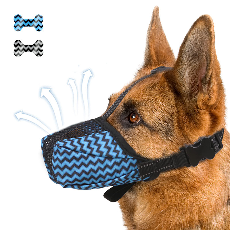 Air Mesh Dog Muzzle - Breathable Soft Basket Design for Medium & Large Dogs, Prevents Biting Barking & Chewing, Adjustable Reflective Strap for German Shepherds