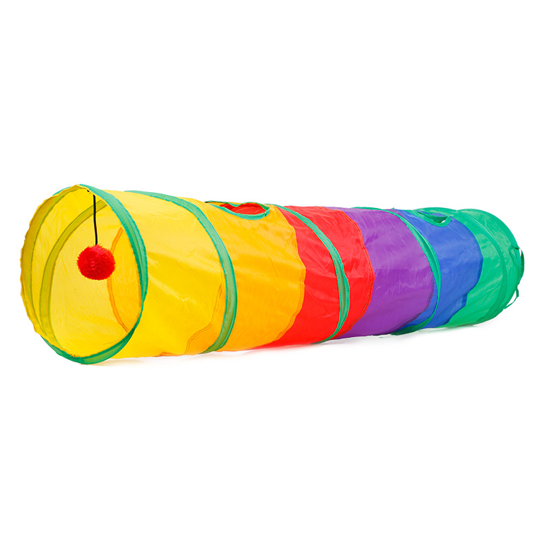 Collapsible Rainbow Cat Tunnel - Dragon Color Cylinder Pet Toy for Cats