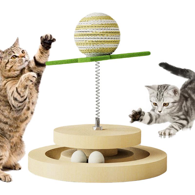 Interactive Cat Toy Springs - Natural Sisal Scratching Pad with Ball Track & Automatic Spring Ball for Indoor Kittens
