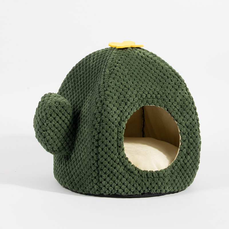 Cactus Cat Bed - Warm Enclosed Nest for Kittens & Dogs, Cozy Cave Mat for Deep Sleep Comfort, Indoor Pet Supplies