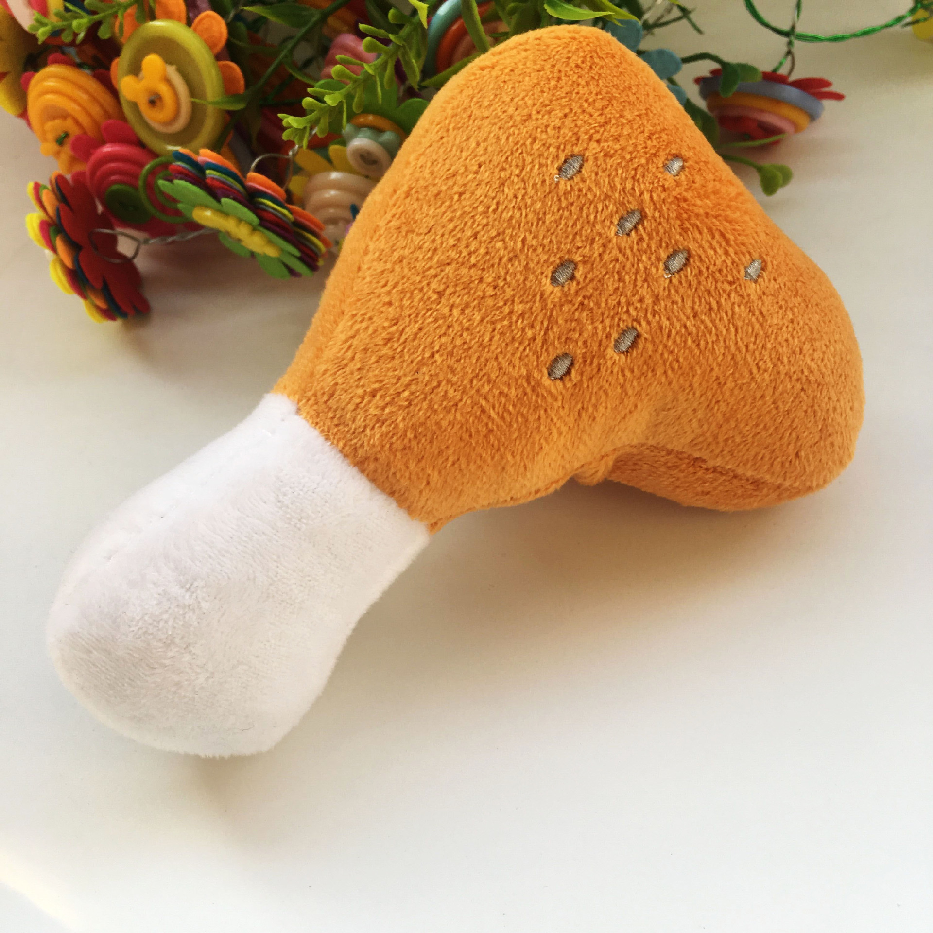 Plush Double Bone Chicken Leg Chew Toy with Squeaker for Dental Health