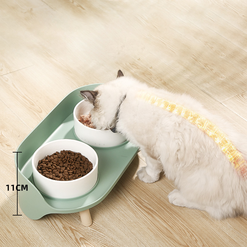 Tilted Double Pet Bowls for Cats & Dogs - Adjustable Spill-Proof Feeder for Cervical Protection - Ideal Pet Supplies