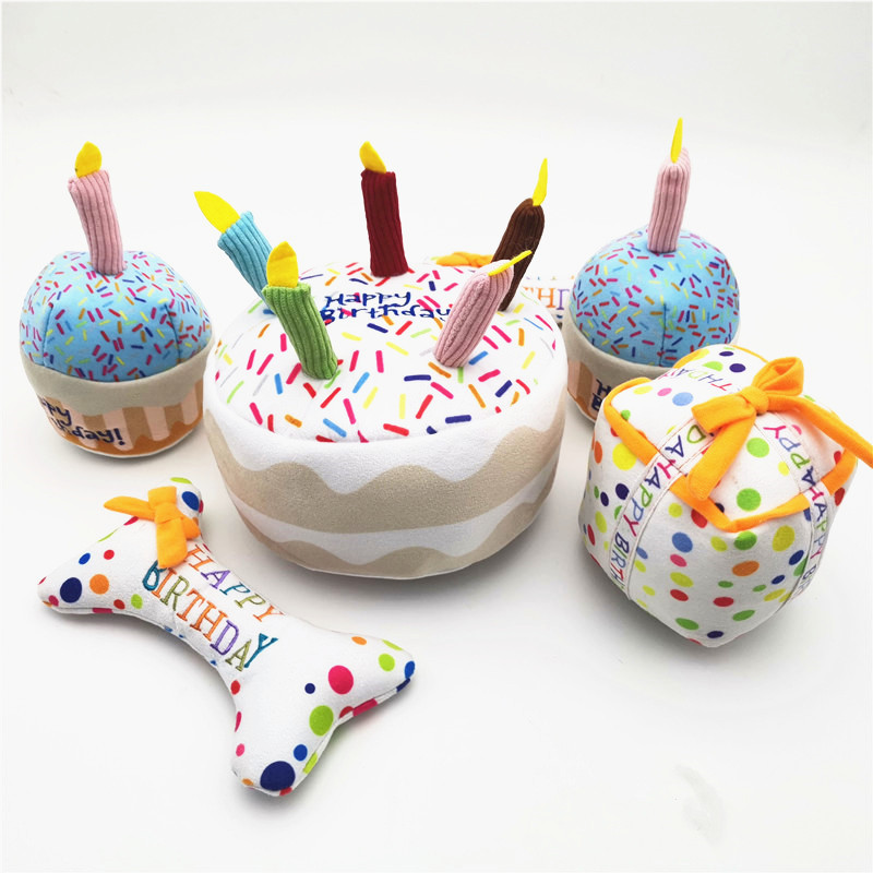 Adorable Dog Birthday Cake Plush Toy - Perfect Gift for Pet Lovers!