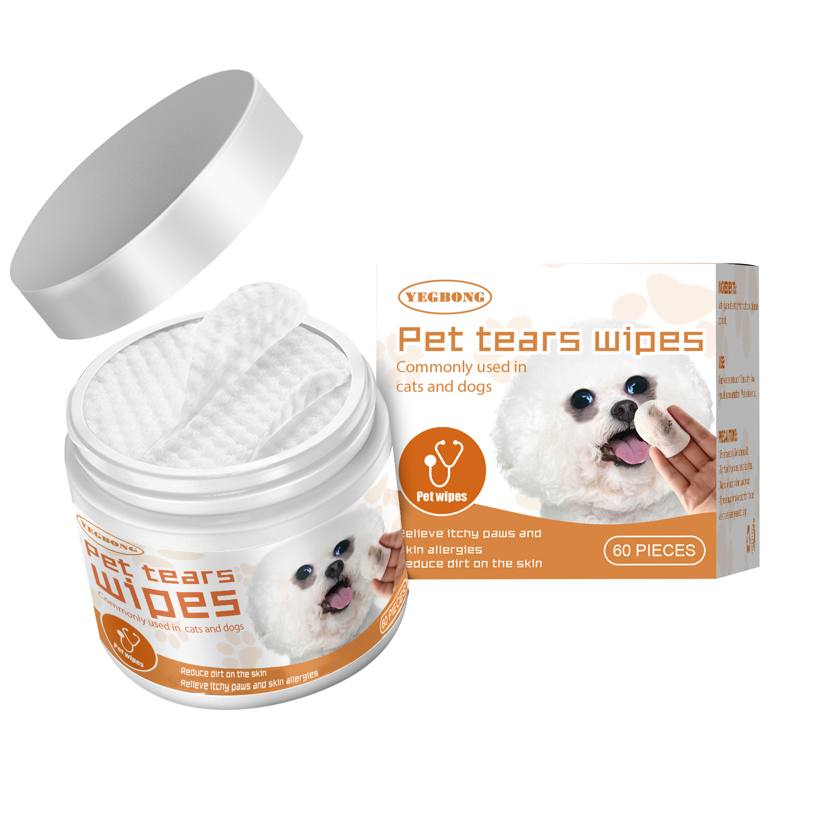 Yegbong Pet Wet Wipes for Dogs and Cats - Tear Stain and Eye Dirt Removal Cleaning Cotton Pads