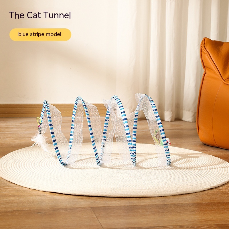 S-Type Folded Cat Tunnel - Interactive Spring Toy for Kittens & Outdoor Fun - Engaging Cat Supplies with Mouse Tunnel