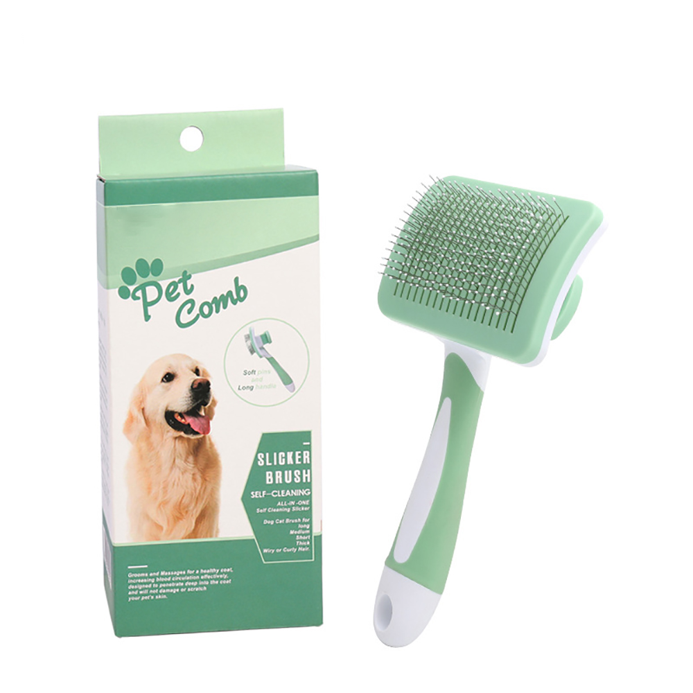 Self-Cleaning Slicker Brush for Dogs & Cats - One-Click Cleaning Tool for Gentle Pet Hair Removal - Dog Grooming Accessories for Small, Medium, and Large Pets