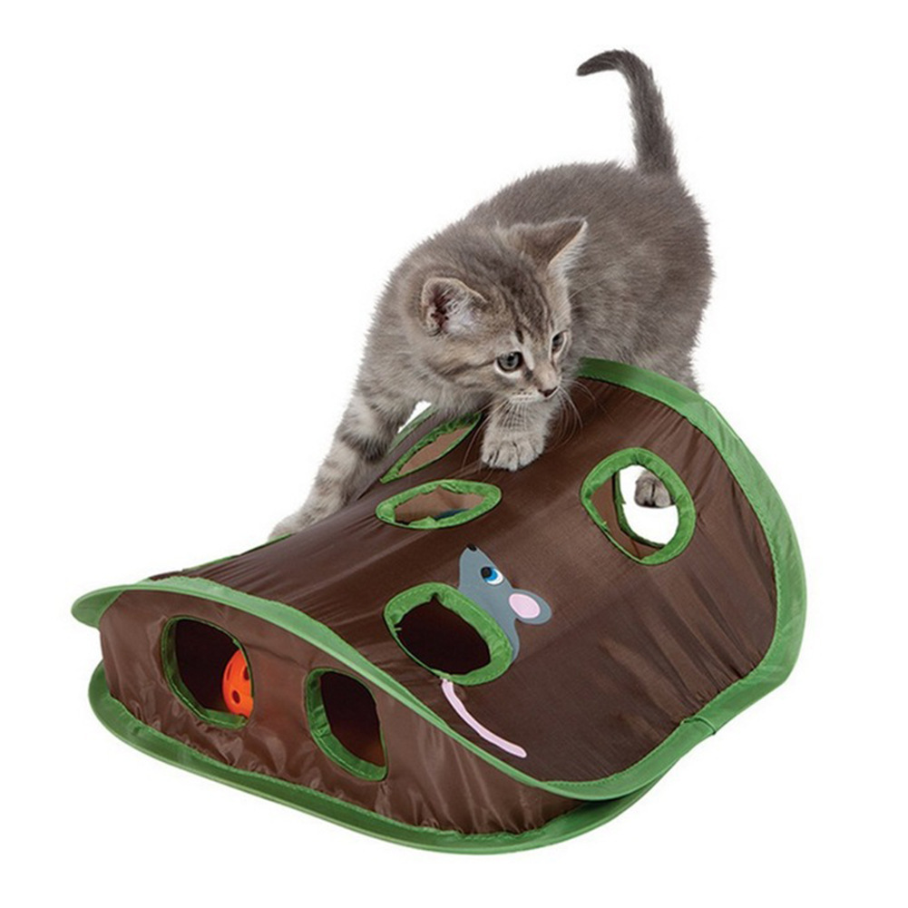 Engaging Interactive Hide and Seek Game for Cats - 9 Holes Tunnel Mouse Hunt Intelligence Toy for Kittens, Foldable Pet Play Kit