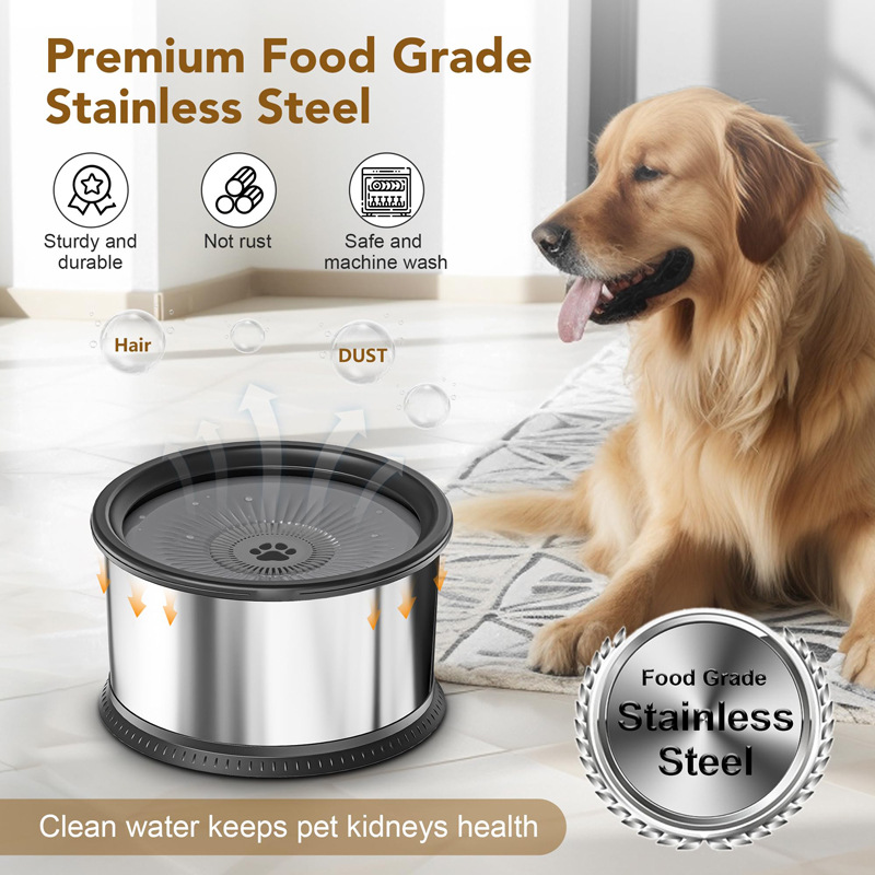 Large Capacity Stainless Steel Pet Water Bowl - Non-slip & Splash-proof Design
