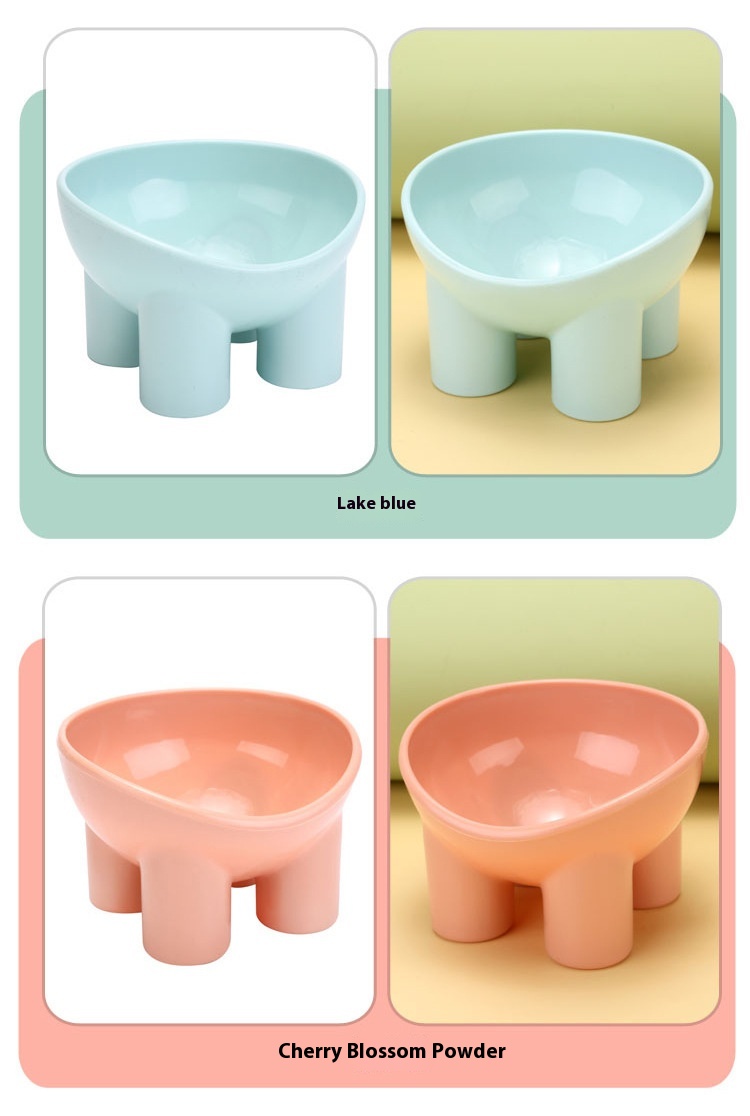 Cute Cat Double Bowl with Neck Protection - High Leg Anti-Tumble Pet Basin