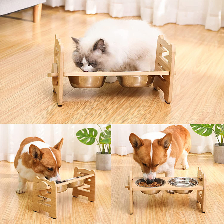 Wooden Pet Bowl Rack for Dog Food with Neck Protection Design