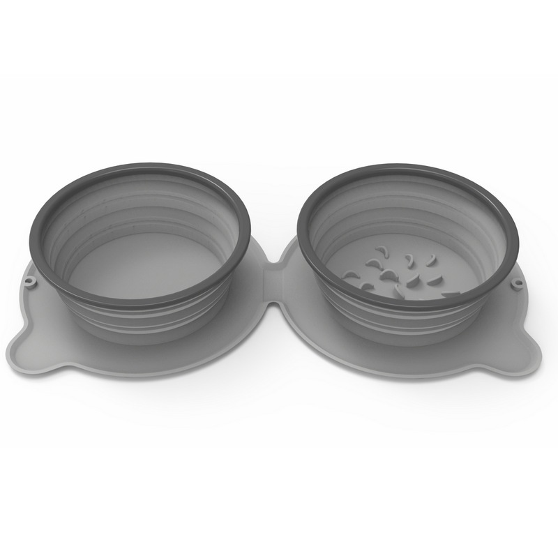 Portable Silicone Double Dog Food Bowls - Foldable Non-Slip Cat Bowl for Pet Travel & Outdoor Anti-Choking Feeding Solution