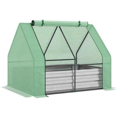 Outsunny Galvanized Raised Garden Bed with Mini Greenhouse Cover - Outdoor Metal Planter Box Featuring 2 Roll-Up Windows for Growing Flowers, Fruits, Vegetables, and Herbs, 50 x 37.5 x 36.25, Green