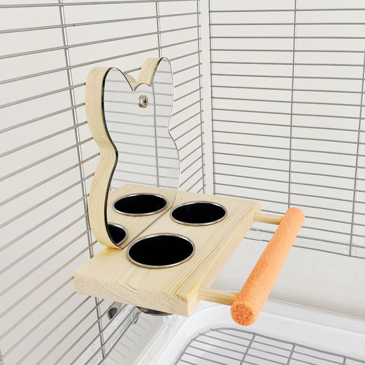 Parrot Puzzle Bird Toy with Grinding Claw Stand, Stainless Steel Food Cup & Mirror