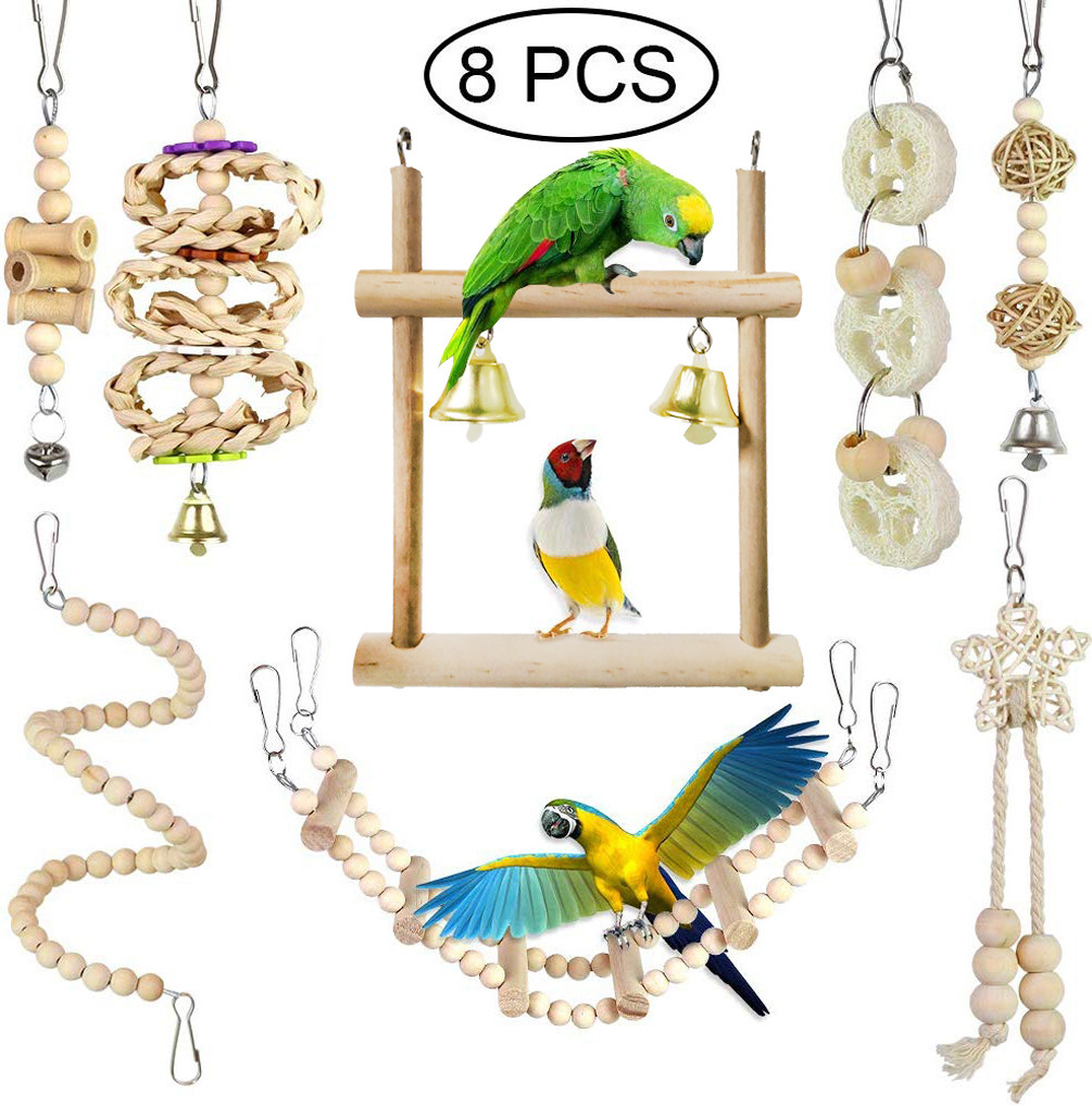 Parrot Chewing Toy Log Swing Set of 8 - Engaging Bird Toy for Fun Play
