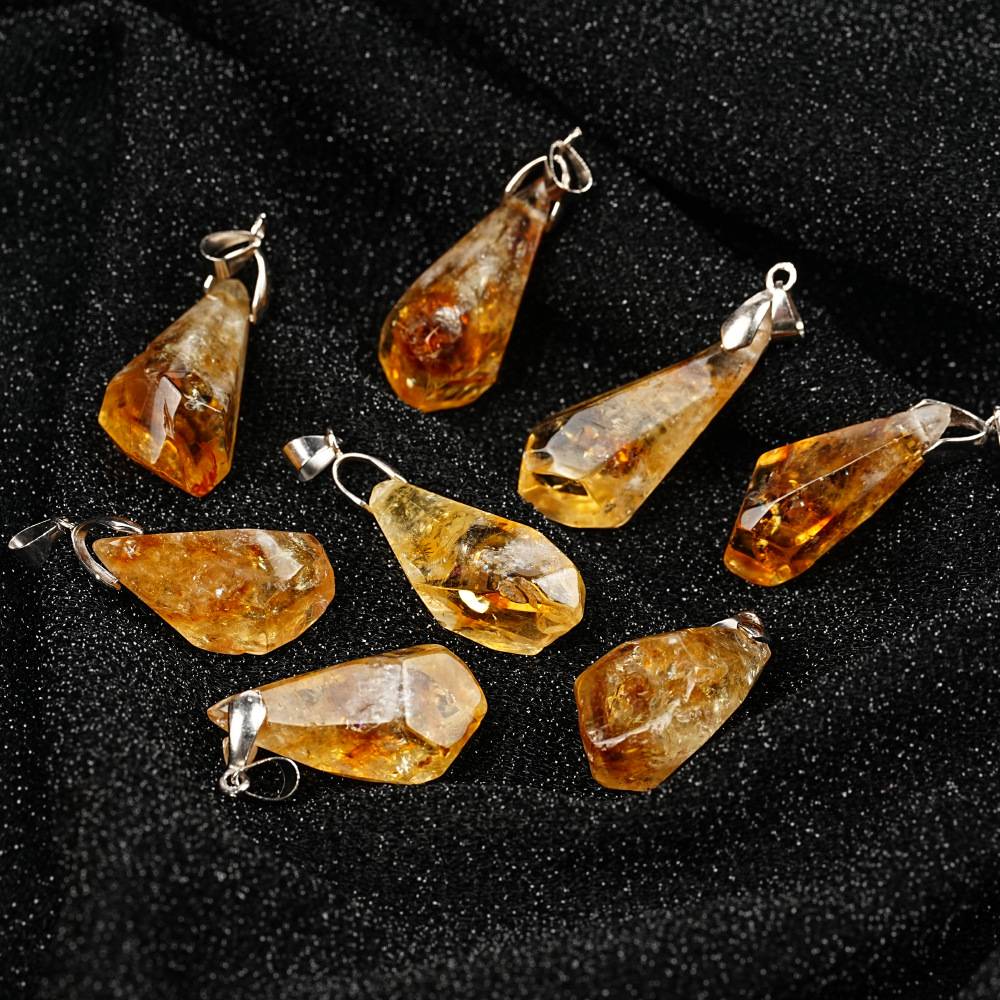 Natural Citrine Cluster Pendant - Unique Irregular Raw Stone Necklace