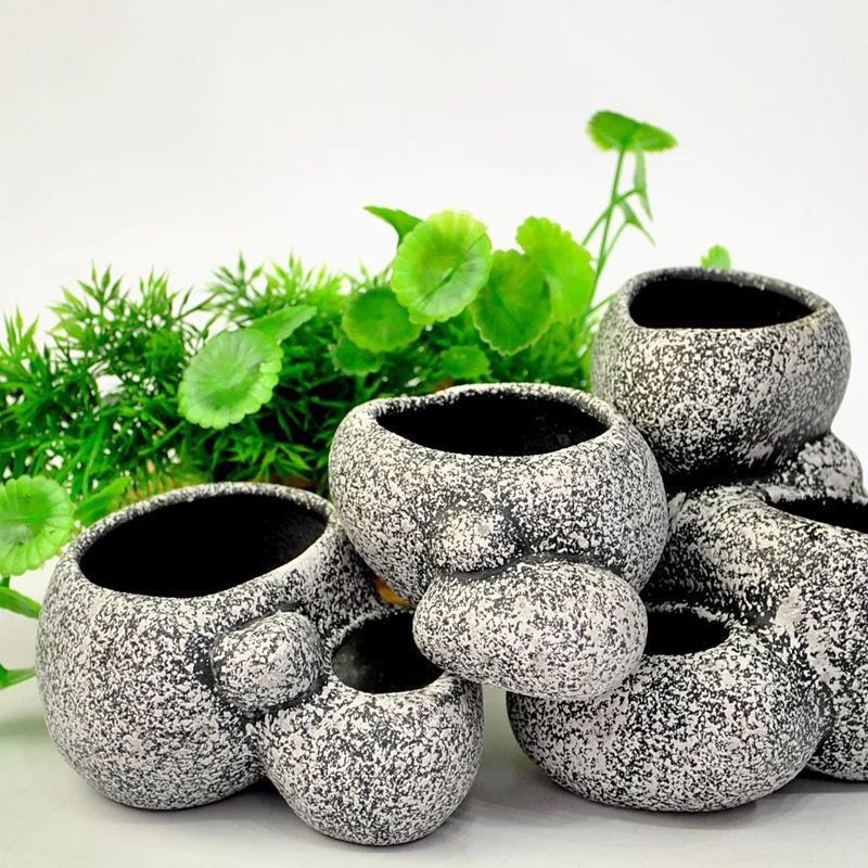 Ceramic Simulation Stone Hydroponic Pots - Multifunctional Cichlid Hiding Pots for Breeding Fish Tanks