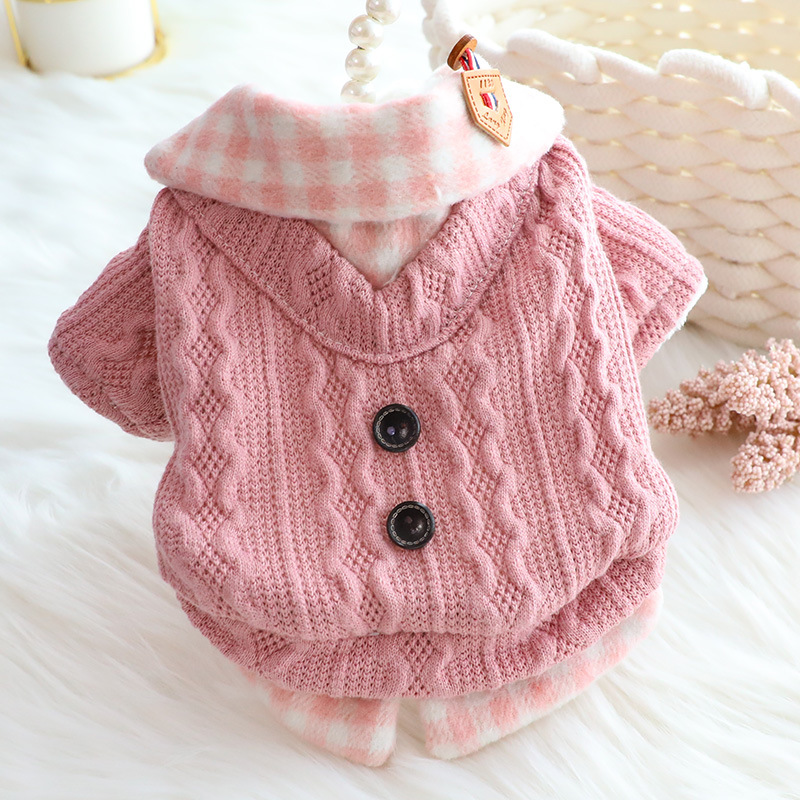 Warm Fleece-Lined Dog Sweater - Stylish Fake Two-Piece Cotton Outfit