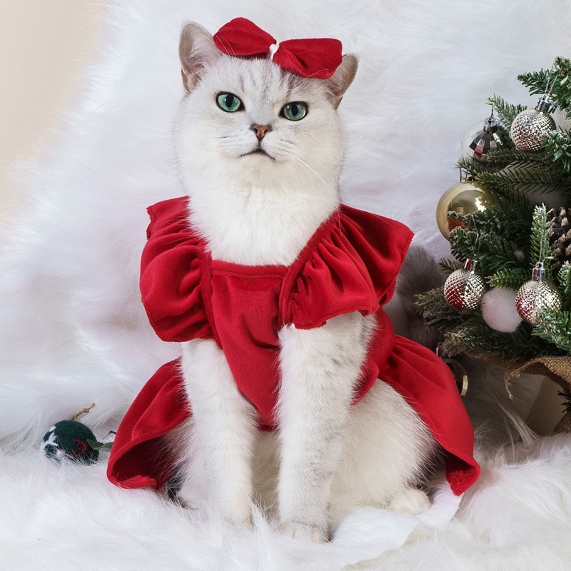 Silver Fox Velvet Pet Christmas Dress - Stylish Autumn & Winter Dog Apparel