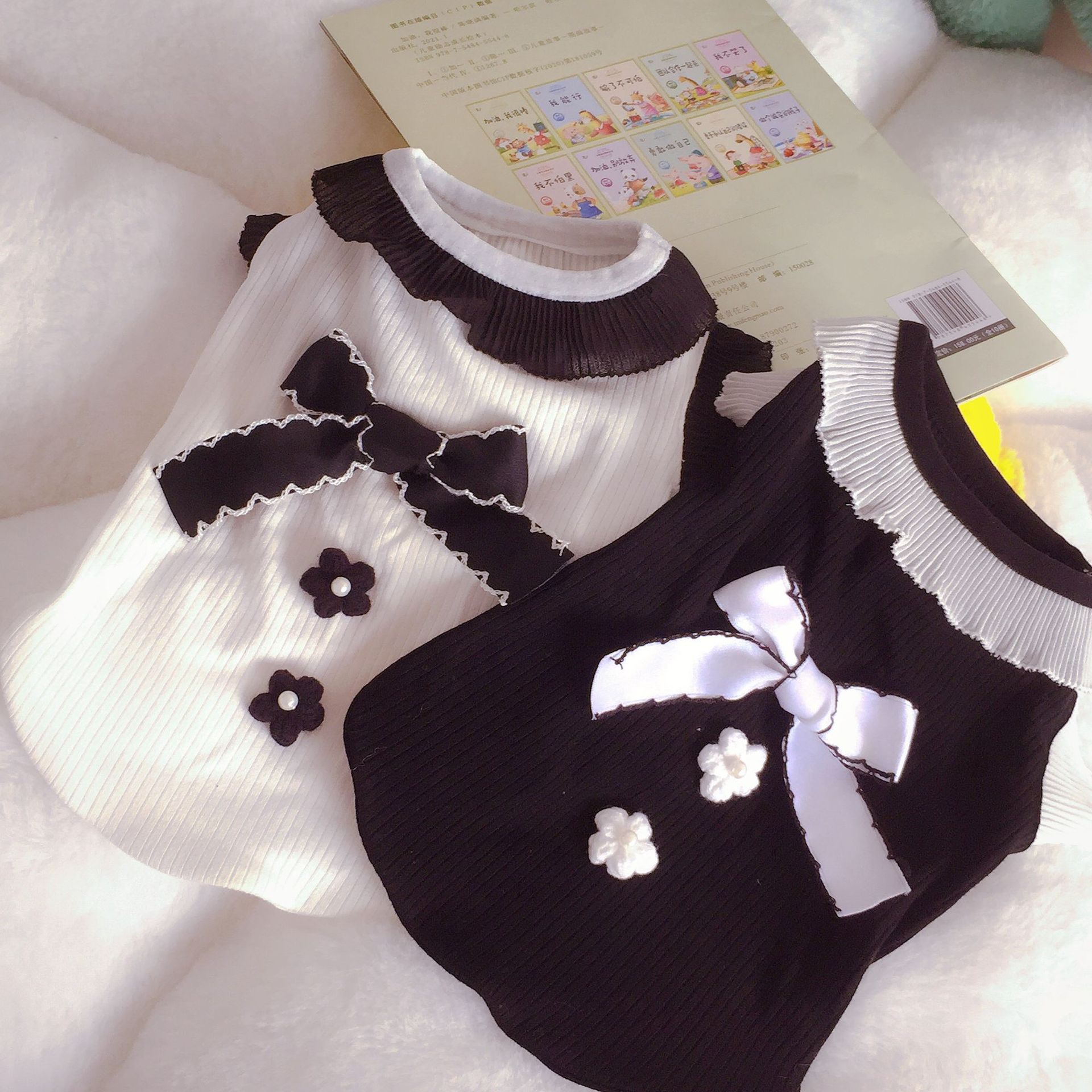 Stylish Black and White Bow Vest for Pet Dogs - Trendy Dog Clothes