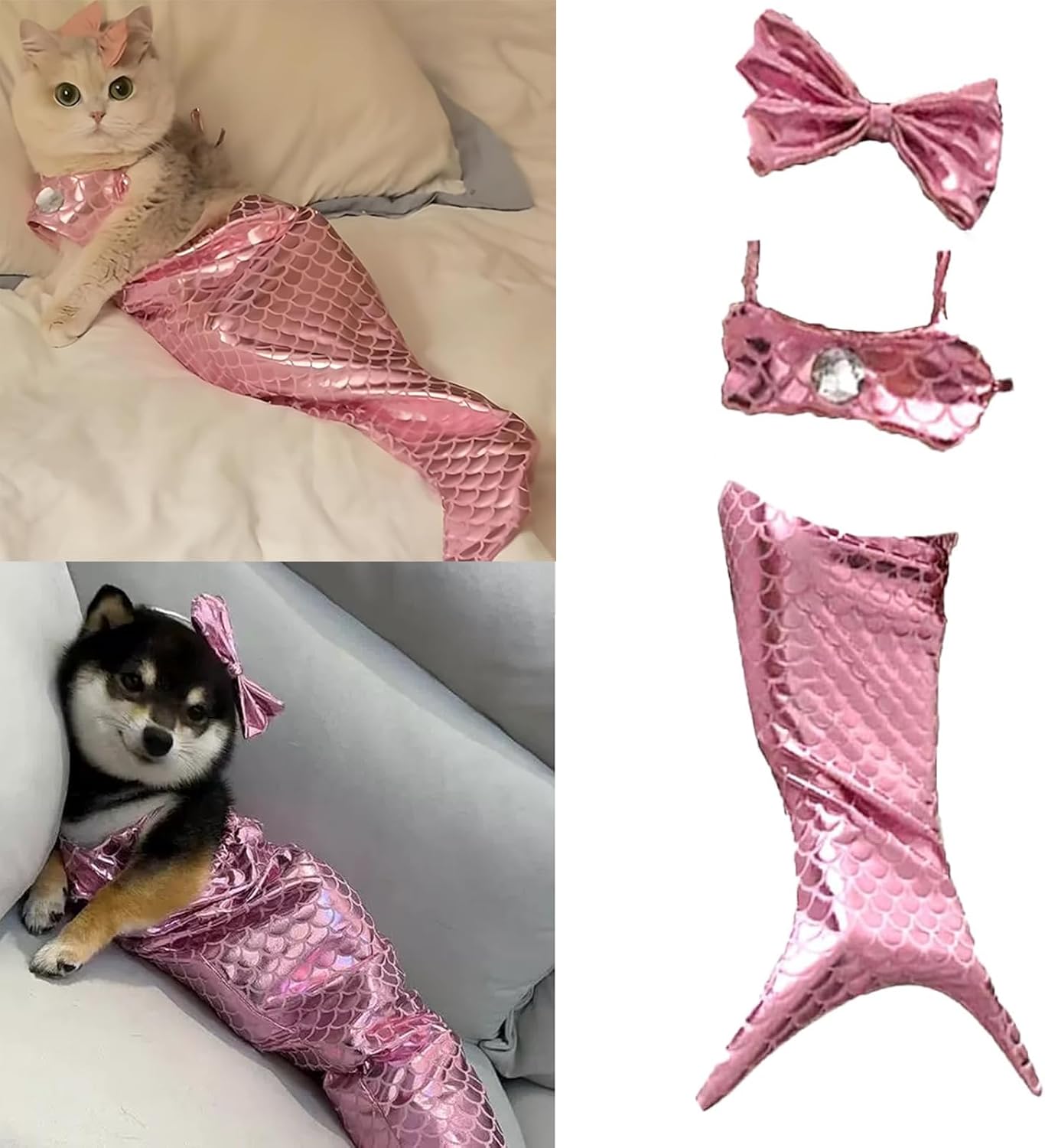 Funny Cat Mermaid Costume - Creative Fishtail Dress for Cats & Dogs, Pet Mermaid Outfit for Humorous Photos