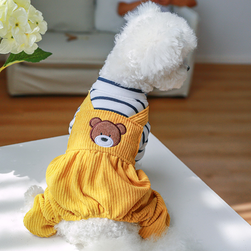 Teddy Fleece-Lined Puppy Dog Overalls - Four-Legged Bread Bear Outfit