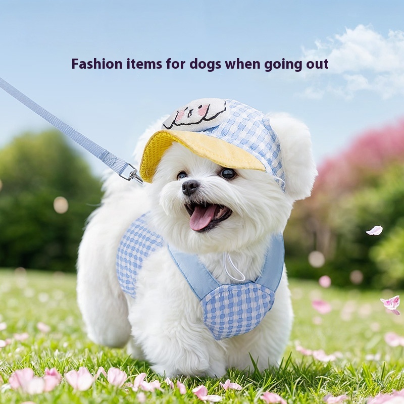 Outdoor Sunshade Hat for Dogs and Cats with Anti-Strangulation Rope Chest Strap
