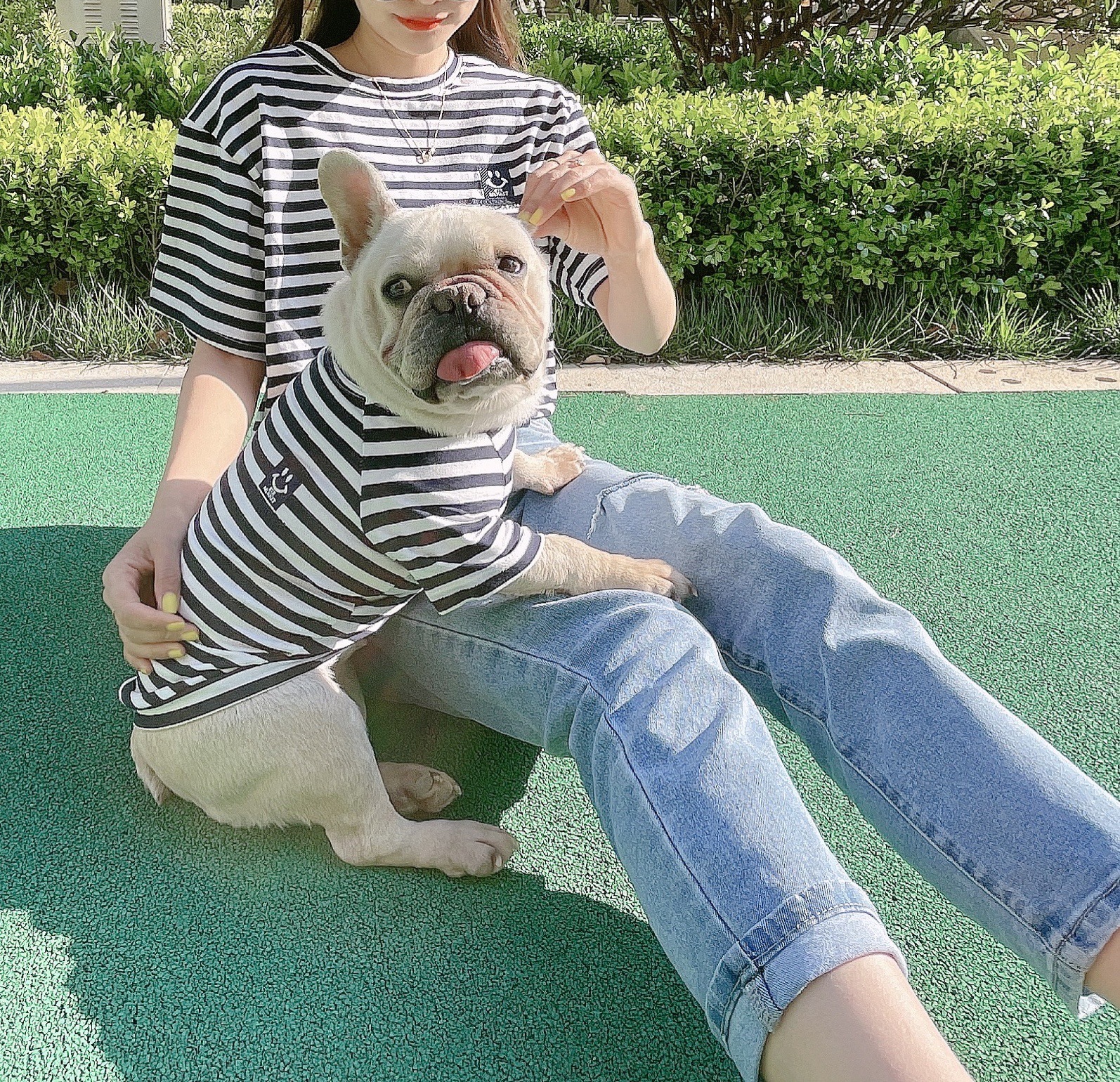 Striped Modal Cotton T-shirt for Small Dogs and Cats - Bipedal Parent-Child Wear