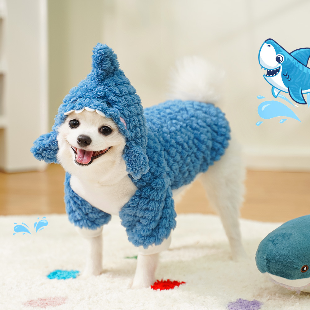 Shark Cute Plush Thickened Clothes for Dogs and Cats - Cozy Pet Apparel