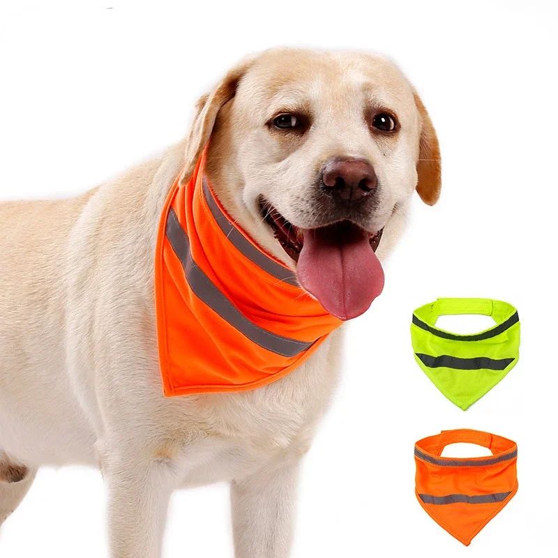 Bright Color Dog Reflective Bandanas - Pet Triangular Towel Scarf Bib in Polyester