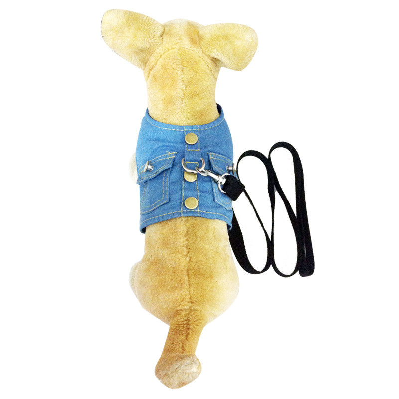 Stylish Denim Jacket Chest Harness with Back Leash for Dogs - Pet Supplies