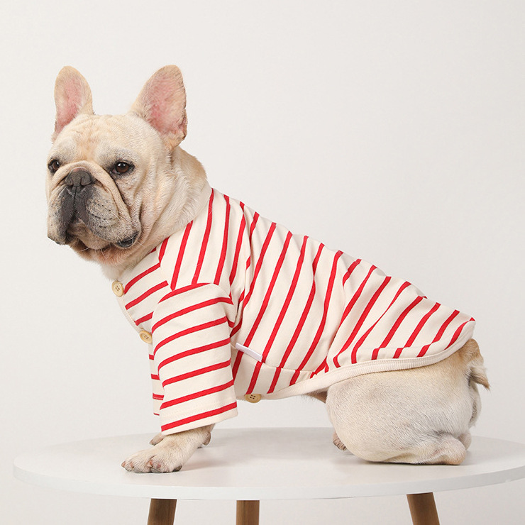 Striped Cotton V-Neck Dog Shirt for Warm and Cozy Pet Comfort