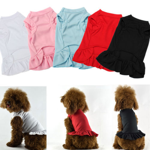 Charming Solid Color Cotton Ruffle Dress for Pets - Stylish Pet Clothes