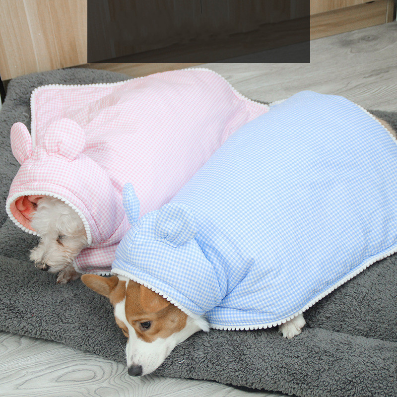 Cute Plaid Dog Cloak and Cat Cover Quilt Made with Soft Cotton