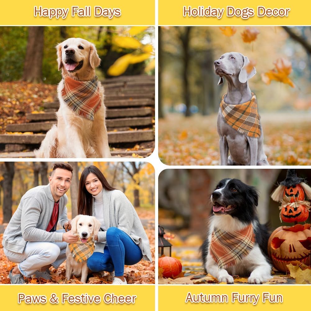 Stylish Fall Dog Bandana with Tassel Edges - Classic Plaid Triangle Unny Dog Scarf for Thanksgiving Photo Props and Party Decor