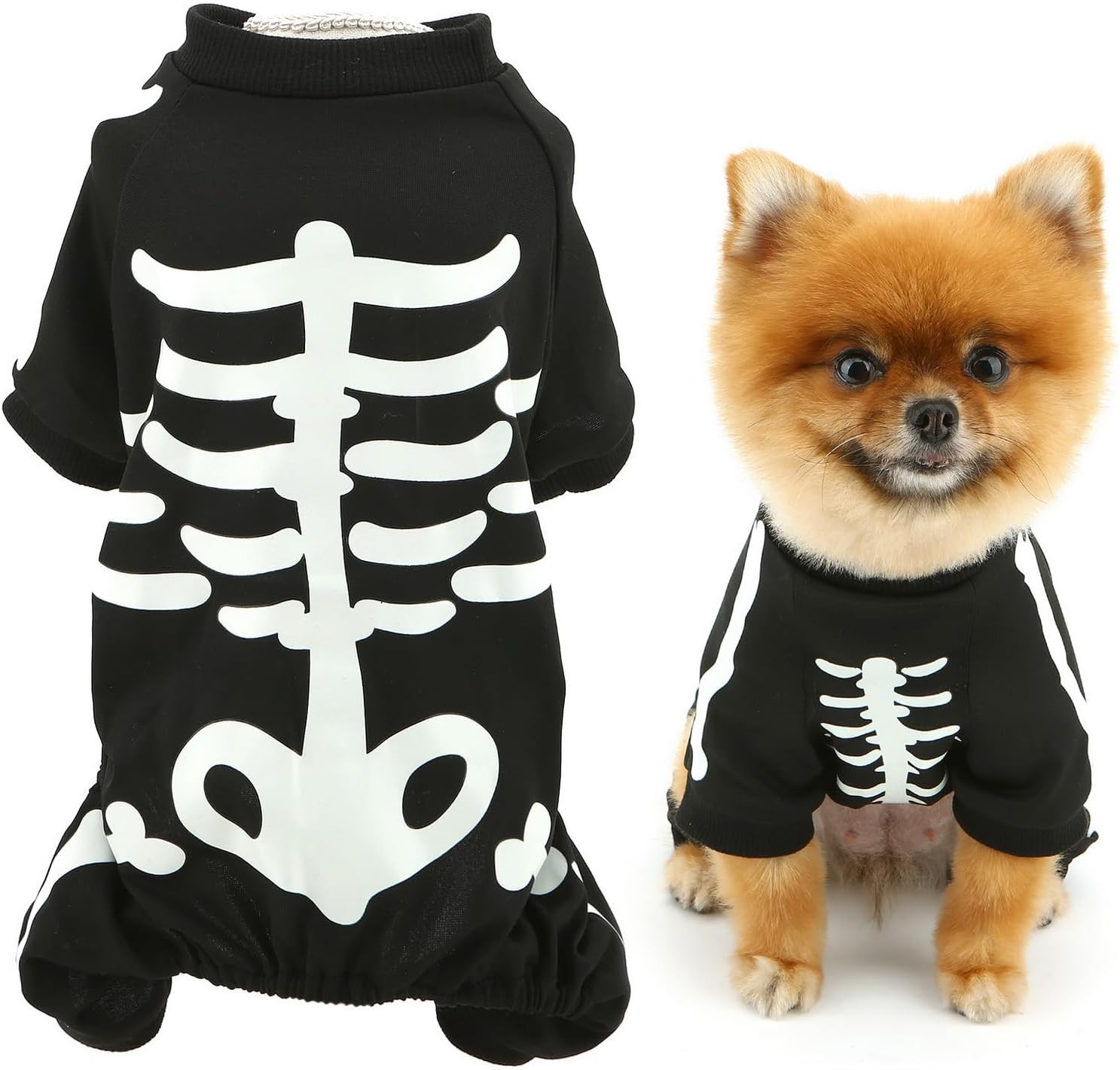 Glow In The Dark Skeleton Dog Costume for Small Dogs - Breathable Stretchy Halloween Pajamas & Cosplay Party Apparel