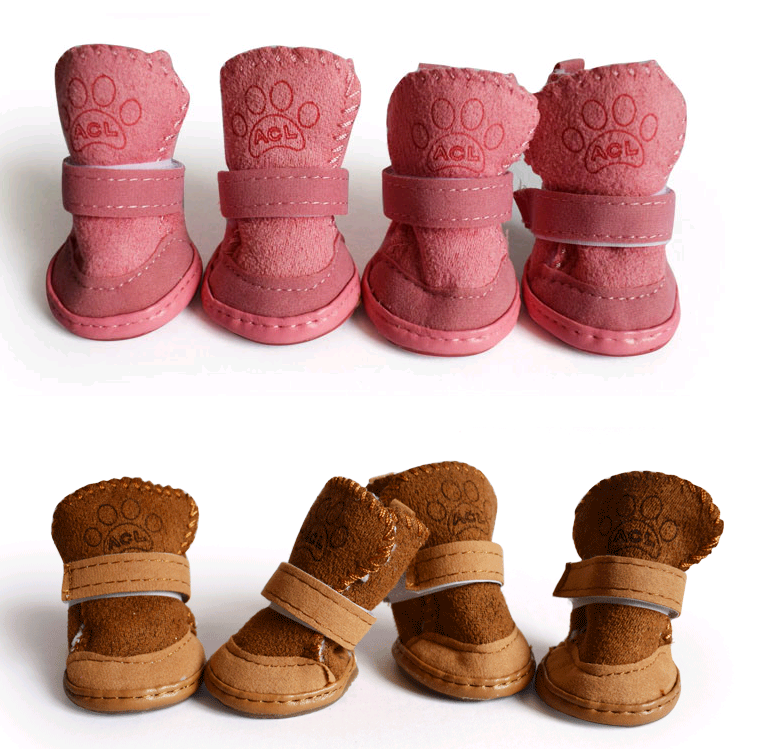 Lambskin Dog Shoes - Khaki Cotton Pet Shoes for Snowy Weather