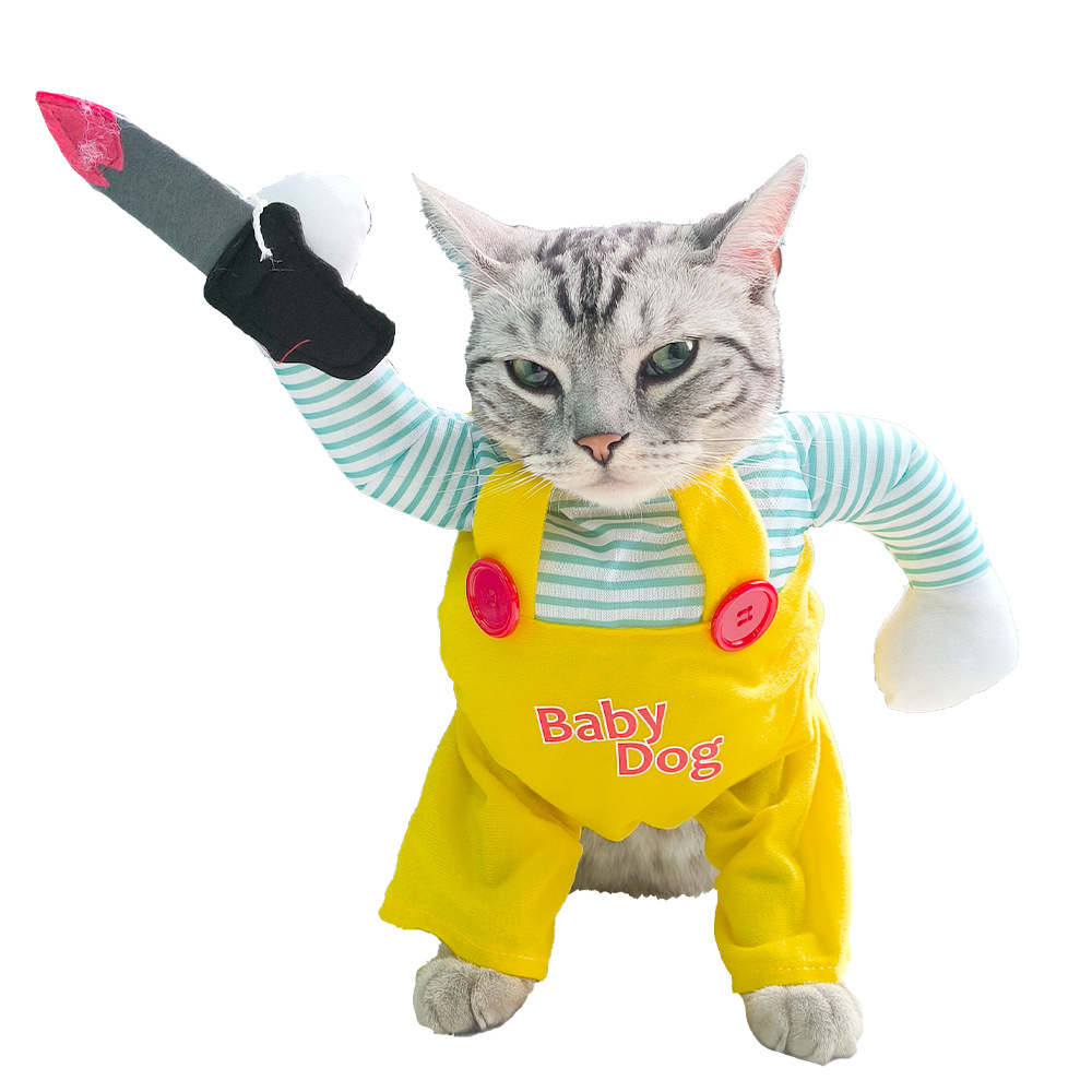 Creative Yellow Knife Assassin Cat Costume - Unique Pet Clothing for Cats