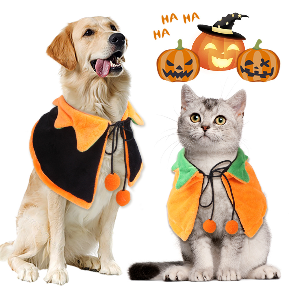 Double-sided Halloween Pumpkin Dog Cloak & Cat Ornaments for Festive Fun