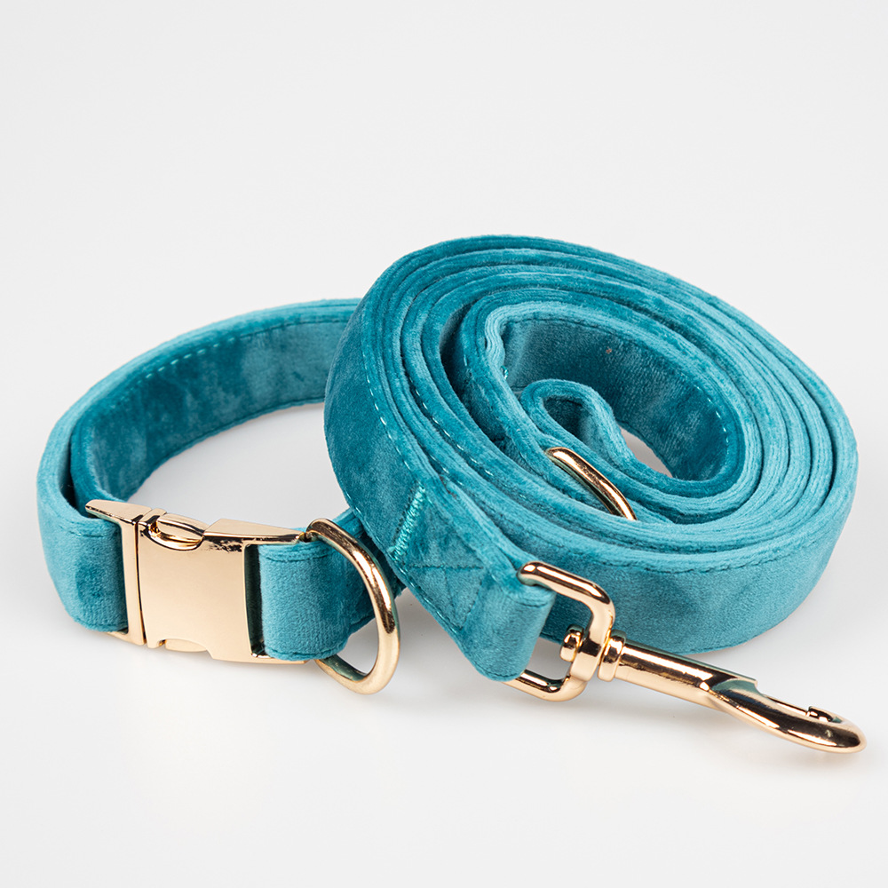 Peacock Blue Velvet Pet Collar with Alloy Buckle - Stylish & Durable