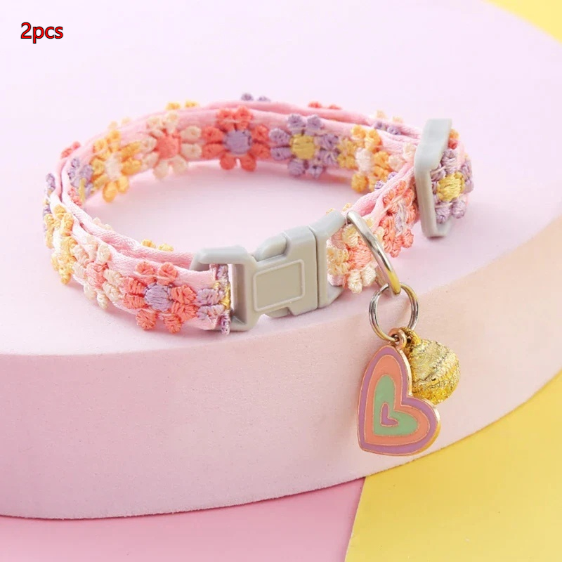 Lace Embroidered Trim Bell Pet Collar for Stylish Pets