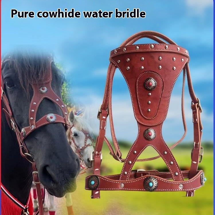 Elegant Horse Halter with Pure Cowhide, Dragon Cover & Metal Buckle Equipment