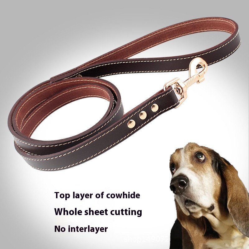 Premium First Layer Cowhide Pet Dog Chain with Hand Holding Rope