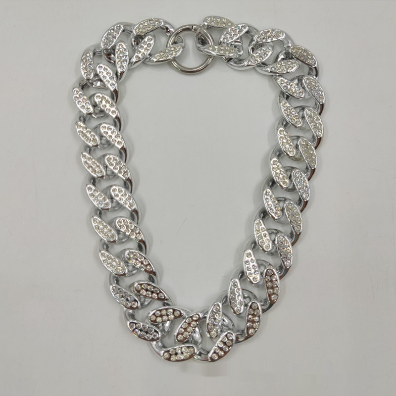 Rhinestone-Encrusted Dog Chain Necklace - Plastic Electroplated Decorative Accessory