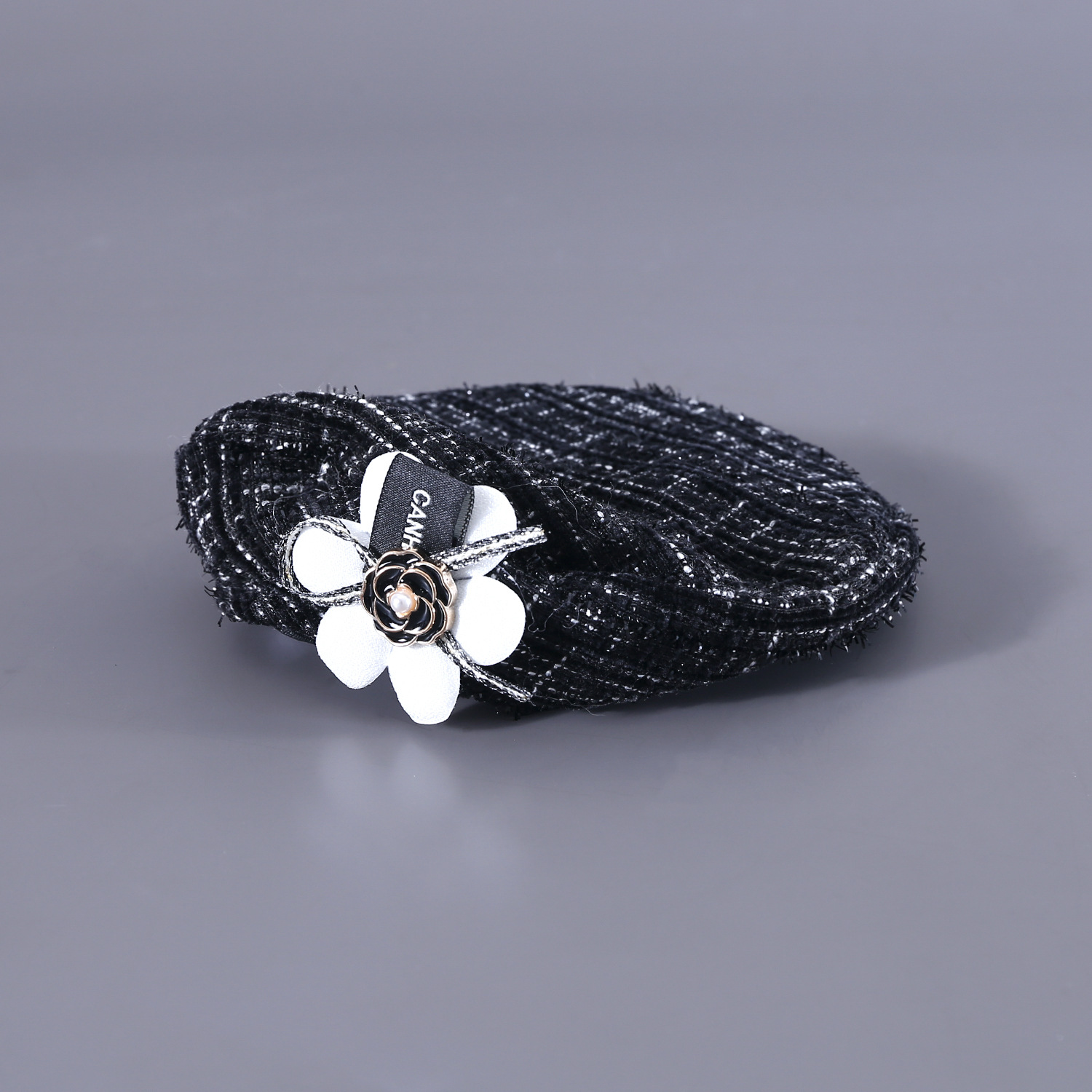 Charming Flower Beret Hat with Bow and Lace Bib for a Stylish Look