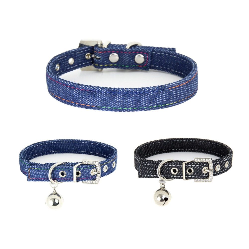 Adjustable Pet Collar with Bell - Stylish Leather Denim Cat Scarf