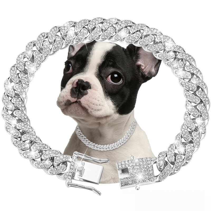 Pet Diamond Collar Cuban Link Chain for Small, Medium, and Large Dogs & Cats - Stylish Necklace