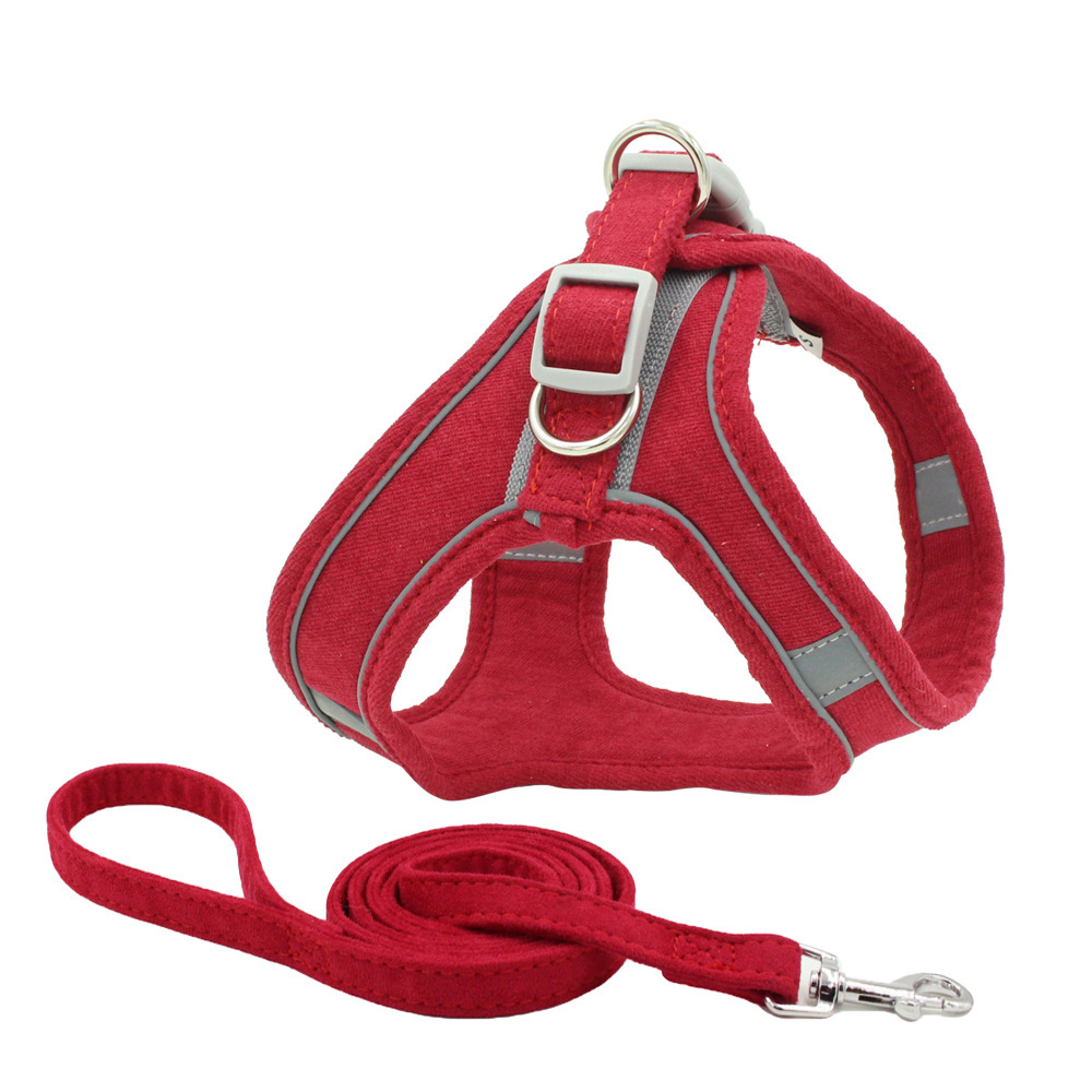Reflective Suede Pet Chest Harness - Breathable Anti-Strike Cat and Small Dog Vest with Traction Rope