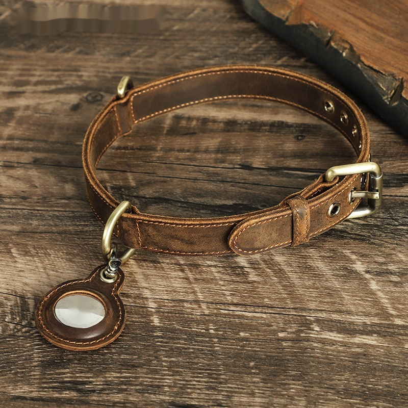 Handmade Retro Double-sided Cowhide Dog Collar - Anti-Lost Tracking Halter